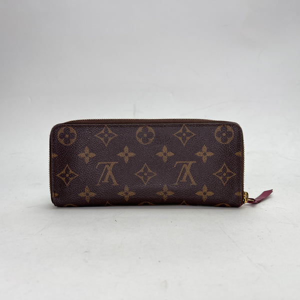 Clemence Brown Wallet in Monogram Coated Canvas, Gold hardware