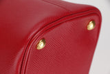 CONVERTIBLE DOME SATCHEL LARGE RED SAFFIANO LEATHER GOLD HARDWARE, WITH CARD, STRAP & DUST COVER