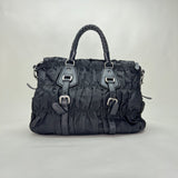 Gaufre Satchel Black Top Handle Bag in Nylon, Silver hardware