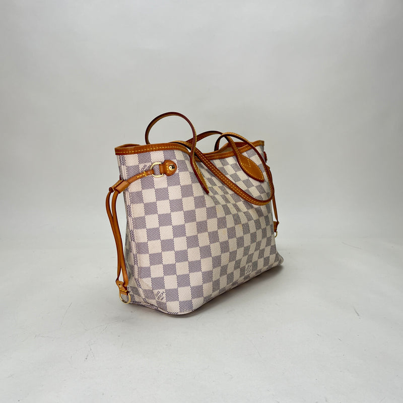 Neverfull Damier Azur PM Tote bag in Coated canvas, Gold Hardware