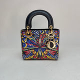 Butterfly Print Lady Dior mini Top handle bag in Calfskin, Gold Hardware