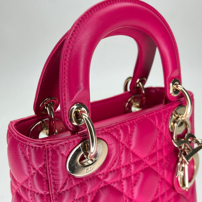 Lady Dior Mini Top handle bag in Lambskin, Light Gold Hardware