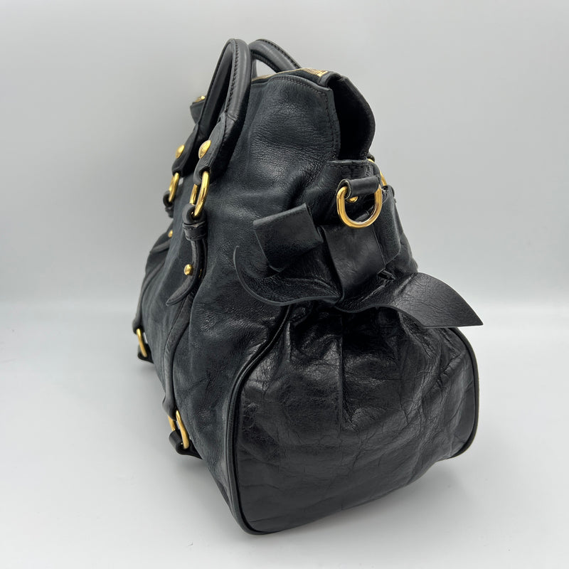 Lux Bow Top handle bag in Calfskin, Gold Hardware