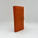 Long Orange Wallet in Intrecciato Leather, Silver hardware