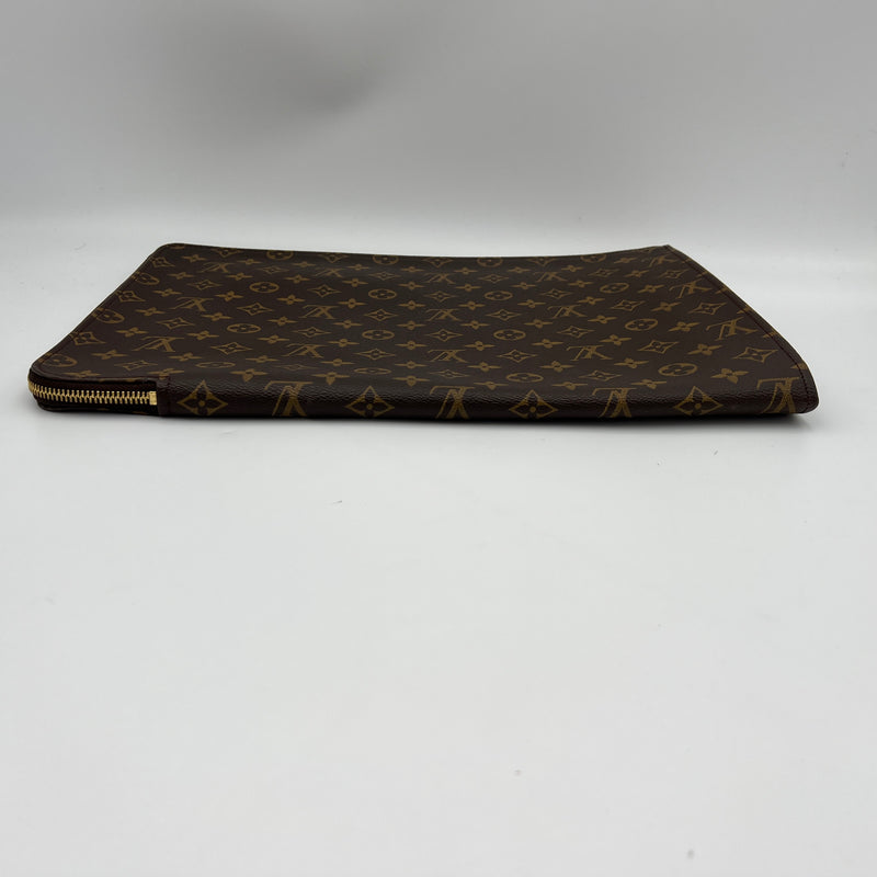 Laptop Zip Pouch in Monogram coated canvas, Gold Hardware