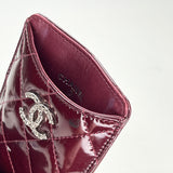 Quilted Card holder in Patent leather, Silver Hardware