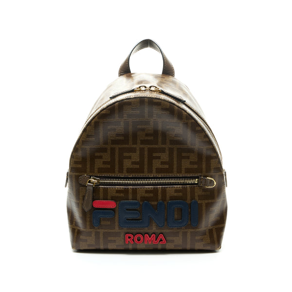 Double Logo Small Backpack in Canvas, Gold Hardware