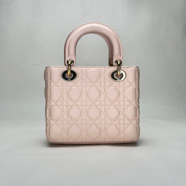 Lady Dior Small Top handle bag in Lambskin, Light Gold Hardware