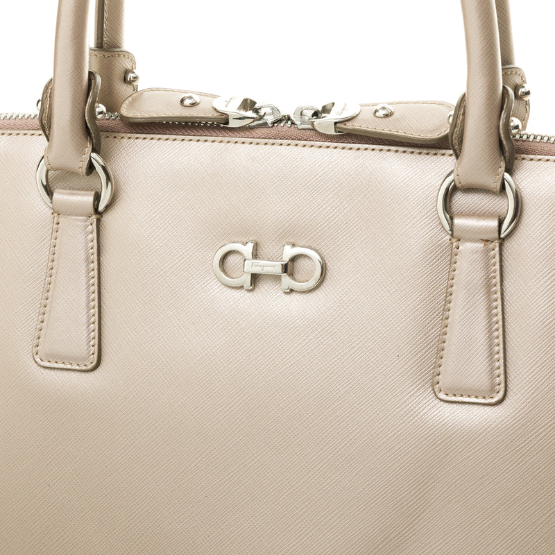 Two-way Top handle bag in Saffiano Leather, Silver Hardware