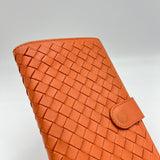 Long Orange Wallet in Intrecciato Leather, Silver hardware