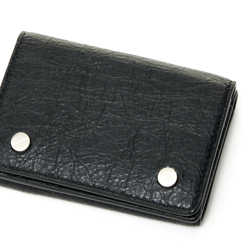 Screw Stud Small Wallet in Distressed leather, Silver Hardware