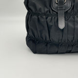 NYLON BAG GATHER BRAIDED HANDLE 2WAY BLACK 37cm x 26cm x 15cm Top handle bag in Nylon, Silver Hardware