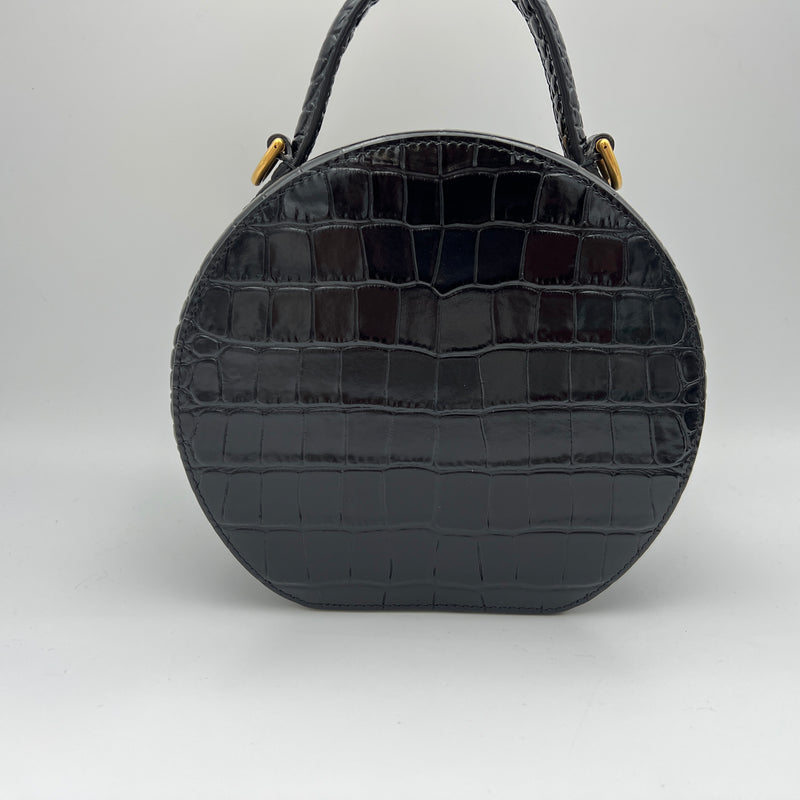 Round Top handle bag in Crocodile Embossed Calfskin, Gold Hardware