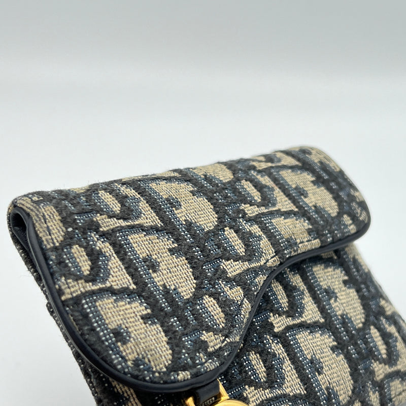 Saddle Navy Wallet in Jacquard, Gold hardware