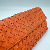 Long Orange Wallet in Intrecciato Leather, Silver hardware