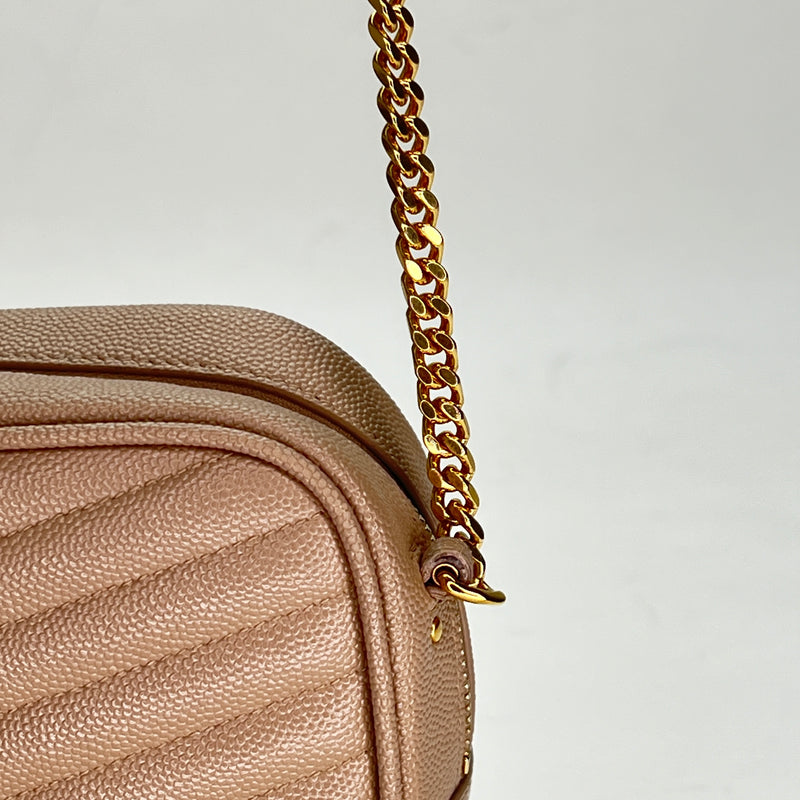 Lou Camera Mini Crossbody bag in Caviar leather, Gold Hardware