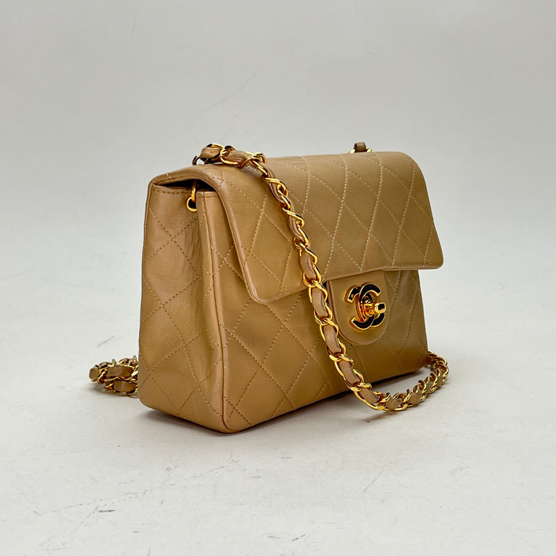 Vintage Square Mini Shoulder bag in Lambskin, Gold Hardware