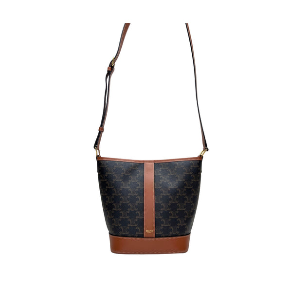Triomphe Small Bucket bag in Coated canvas, Gold Hardware