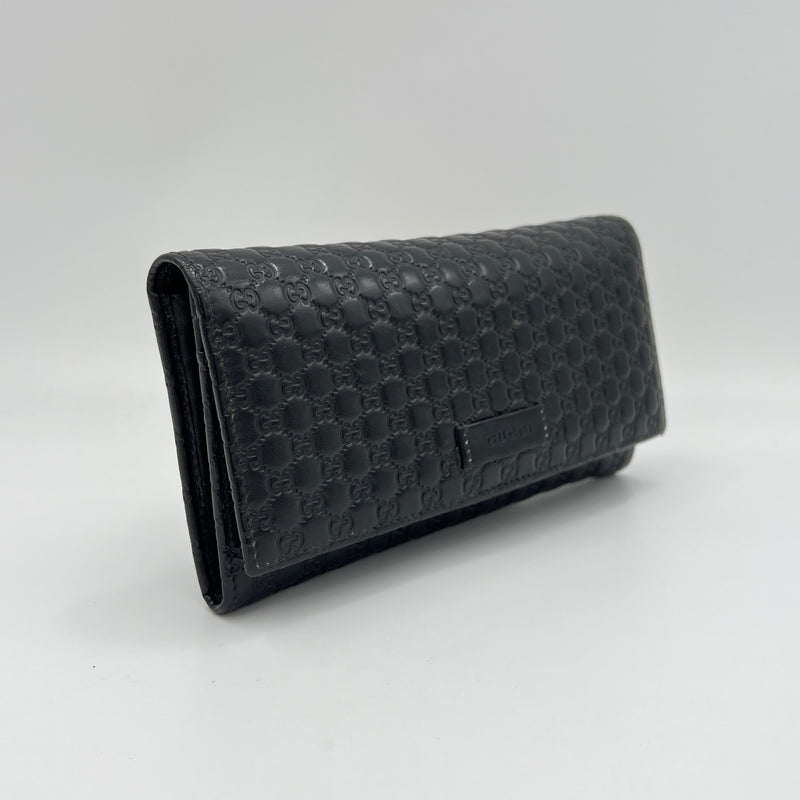 Long Flap Black Wallet in Guccissima Leather, Silver hardware