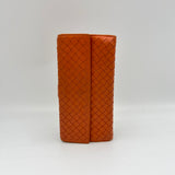 Long Orange Wallet in Intrecciato Leather, Silver hardware