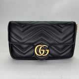 Marmont Black Crossbody Bag in Calfskin, Gold hardware