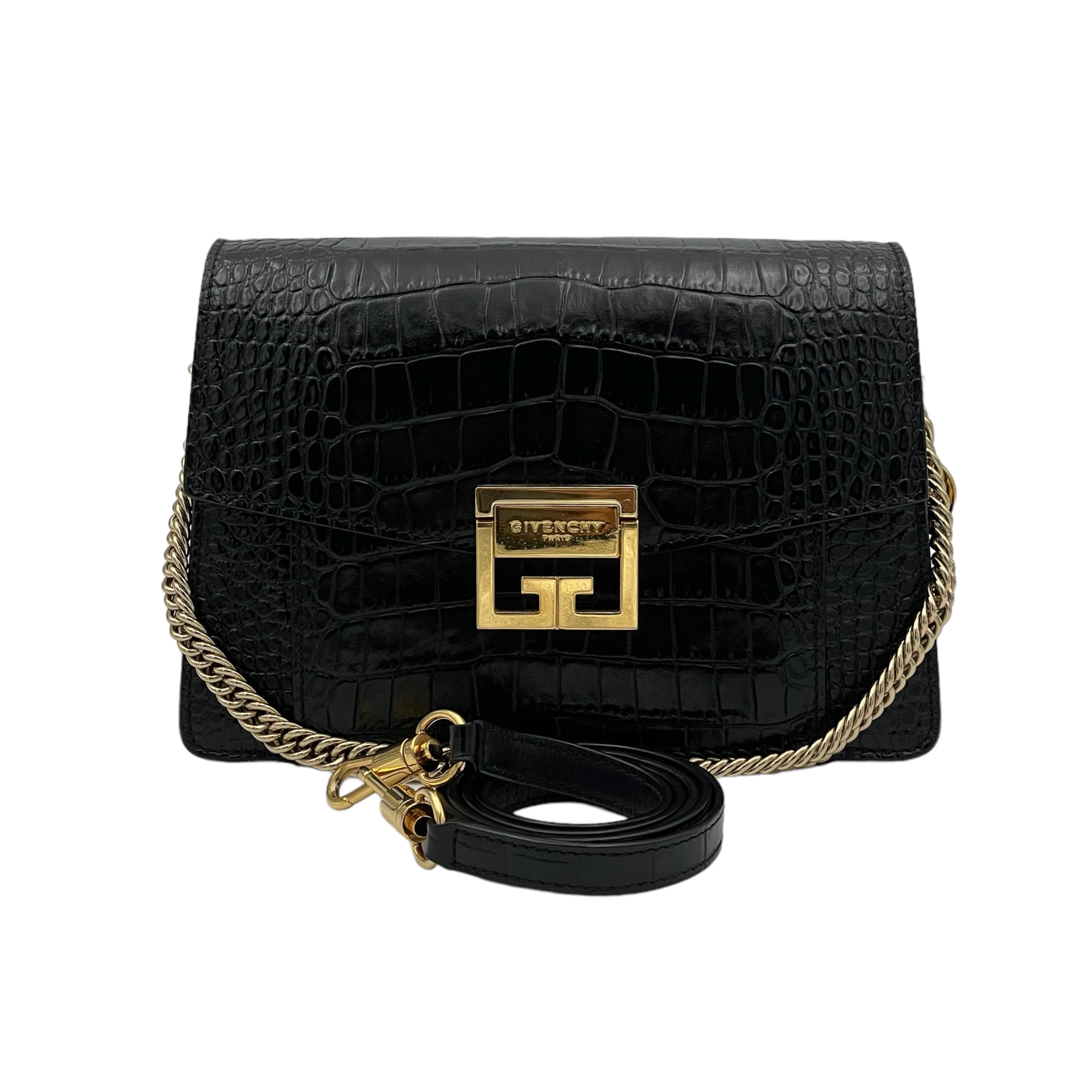 Croc Embossed Chain Shoulder Bag Shoulder bag in Crocodile Embossed Ca