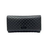 Long Flap Black Wallet in Guccissima Leather, Silver hardware