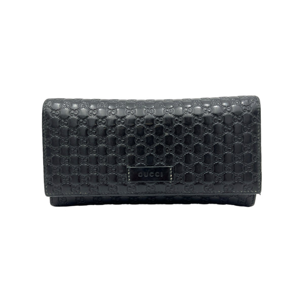 Long Flap Black Wallet in Guccissima Leather, Silver hardware