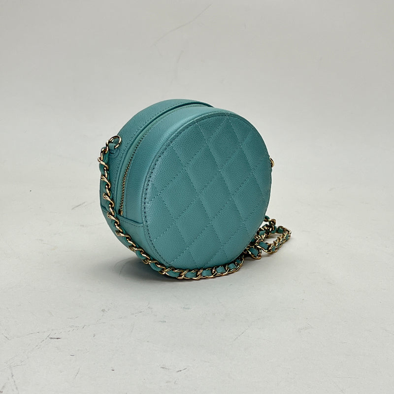 Round Clutch with Chain Crossbody bag in Caviar leather, Light Gold Hardware