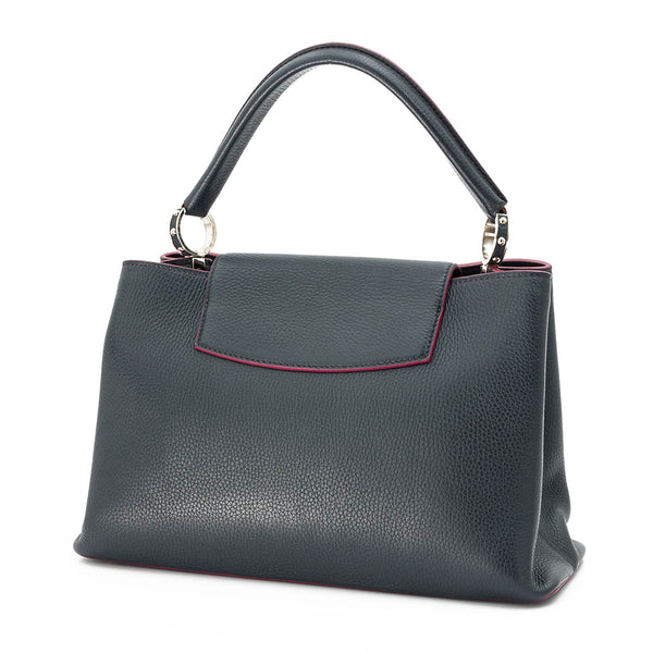Capucines MM Top Handle Bag in Taurillon Leather, Silver Hardware