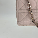 Lady d-joy Medium Top handle bag in Lambskin, Light Gold Hardware