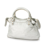Town Top Handle Bag in Distressed Leather, Silver Hardware