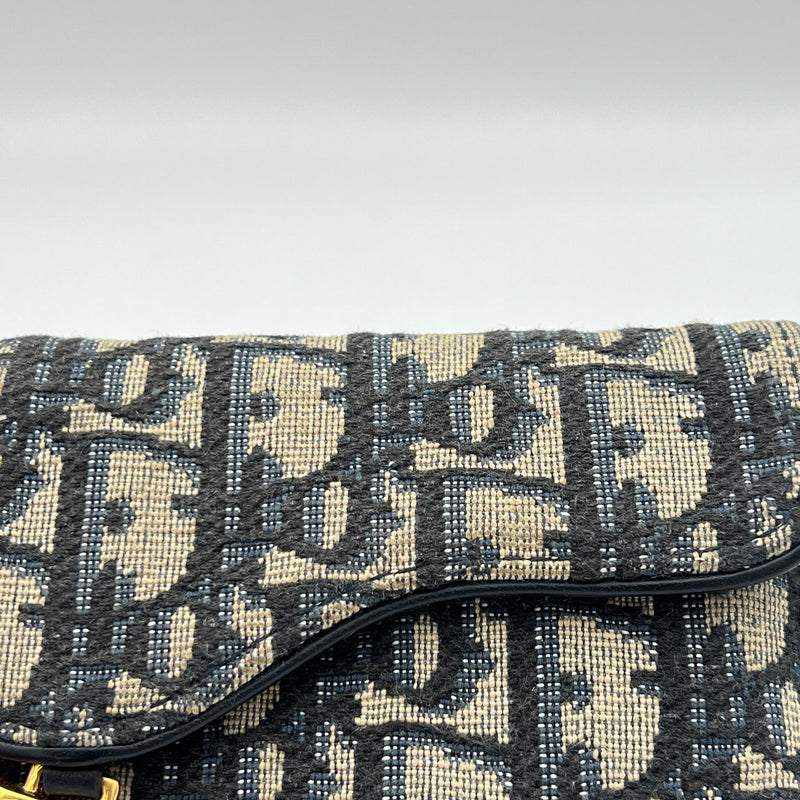 Saddle Navy Wallet in Jacquard, Gold hardware