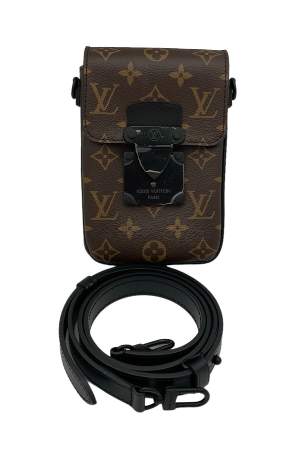 S-Lock Vertical Crossbody bag in Monogram coated canvas, Lacquered Metal Hardware