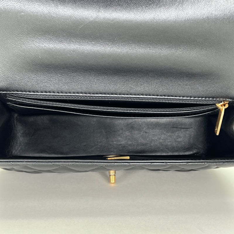Single Flap Top handle bag in Lambskin, Gold Hardware