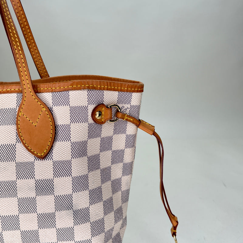 Neverfull Damier Azur PM Tote bag in Coated canvas, Gold Hardware