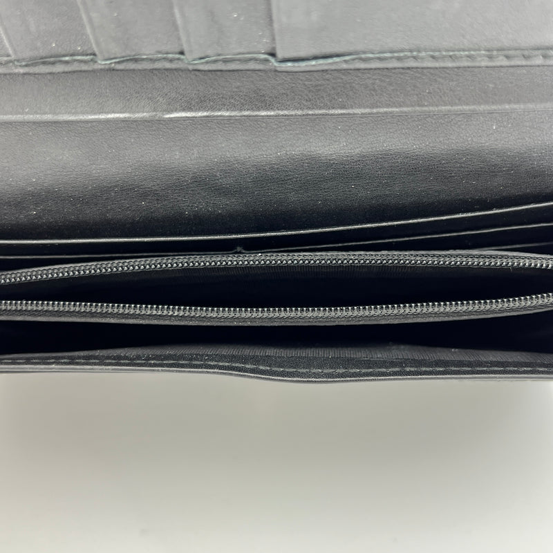 Long Flap Black Wallet in Guccissima Leather, Silver hardware