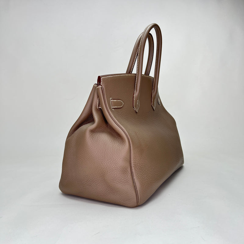 Birkin 35 Top handle bag in Clemence Taurillon leather Etoupe, Palladium Hardware