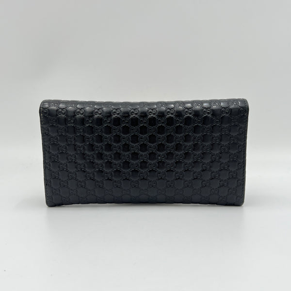 Long Flap Black Wallet in Guccissima Leather, Silver hardware