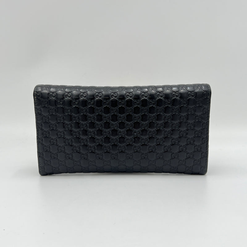 Long Flap Black Wallet in Guccissima Leather, Silver hardware