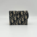 Saddle Navy Wallet in Jacquard, Gold hardware