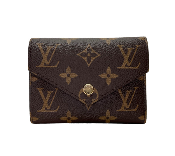 Victorine Compact Brown Wallet in Monogram Coated Canvas, Gold hardware