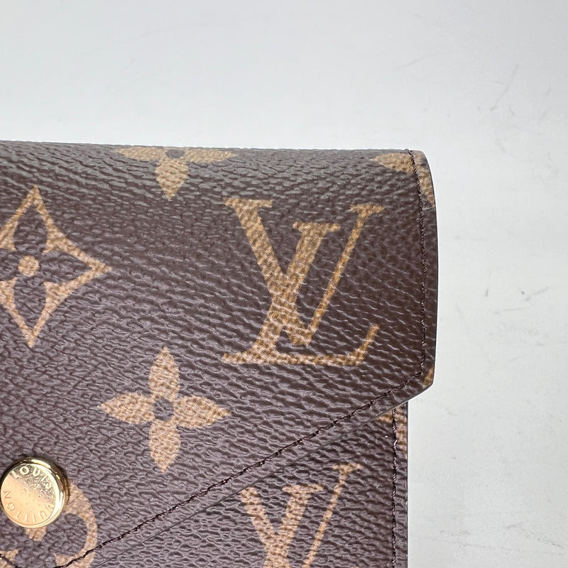 Victorine Compact Brown Wallet in Monogram Coated Canvas, Gold hardware