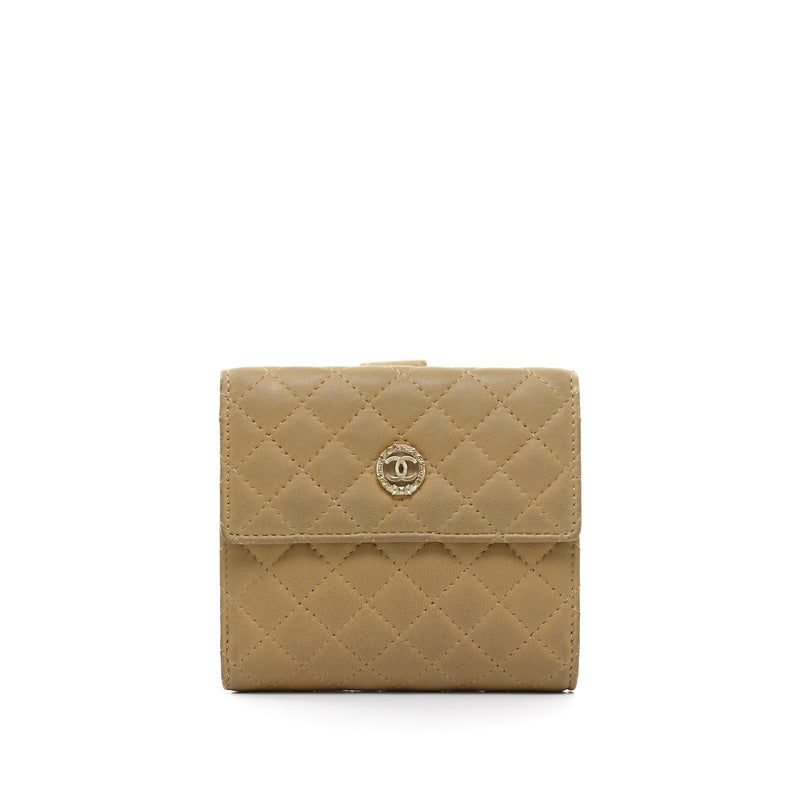 Quilted Flap Wallet in Calfskin, Light Gold Hardware