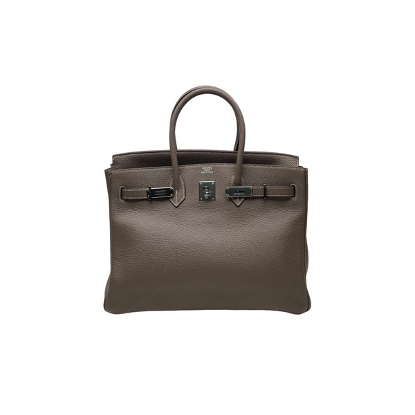 Birkin 35 Top handle bag in Clemence Taurillon leather, Palladium Hardware