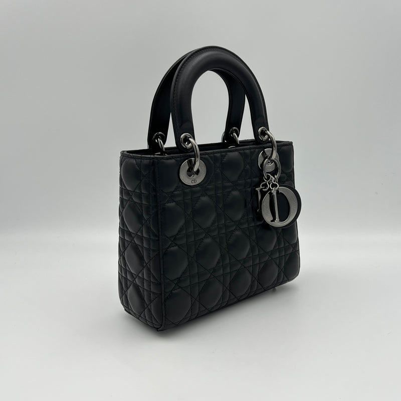 Lady Dior Small Top handle bag in Lambskin, Ruthenium Hardware