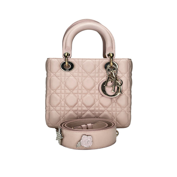 Lady Dior Small Top handle bag in Lambskin, Light Gold Hardware