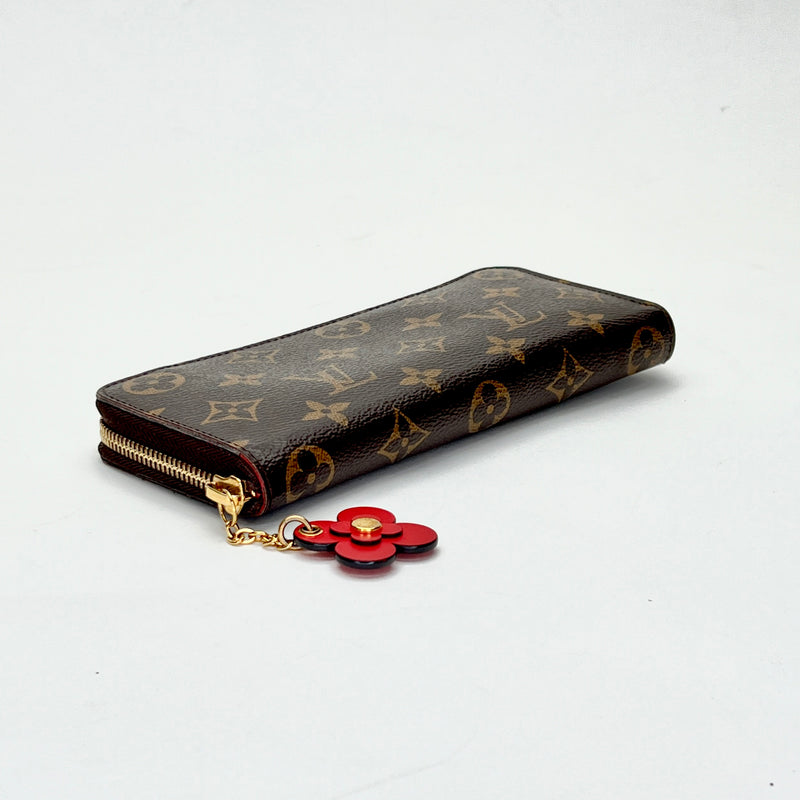 Clemence Flower Zippy  Long Wallet in Monogram coated canvas, Gold Hardware