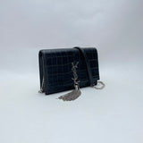 Kate Tassel Small Wallet on chain in Crocodile Embossed Calfskin, Silver Hardware