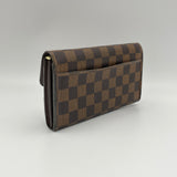 Sarah Long Brown Wallet in Coated Canvas, Gold hardware